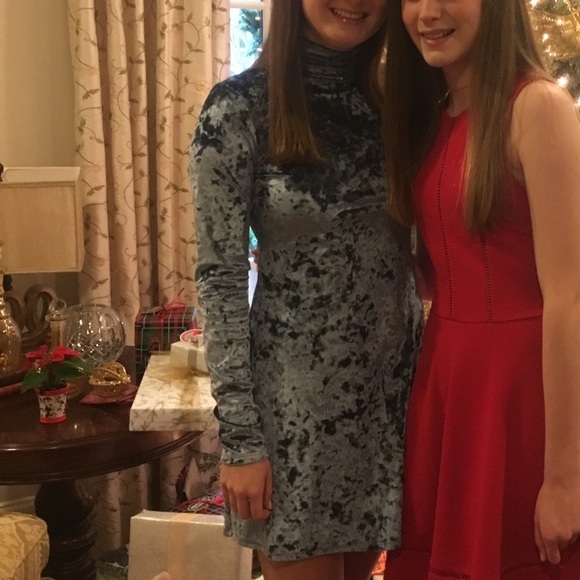 Urban Outfitters Kimchi Blue Silver-Blue Crushed Velvet Turtleneck Dress - Picture 2 of 4